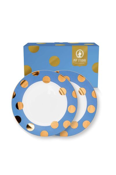 2’li Tabak Seti Dot Delight Açık Mavi / Gold 23 cm